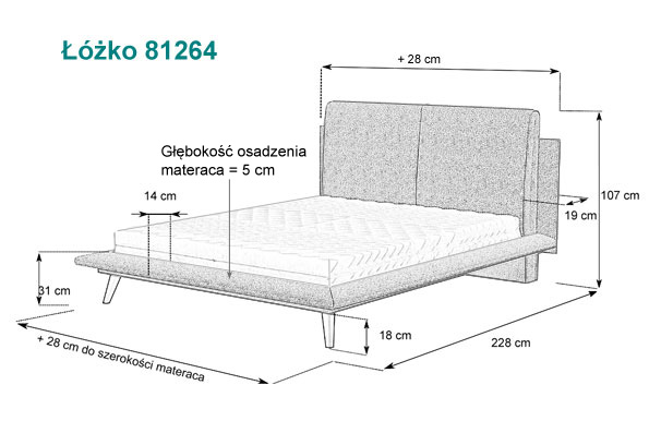 łóżko 81264 tapicerowane z poduszkami